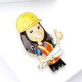 Enamel Woman Engineer Brooch With Rolled Plans for Jackets Scarves and Lapels view 2