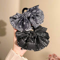 Black White Paisley Fabric Bow Shark Hair Claw Clip view 2