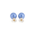 Blue Round Bead and White Flower Drop Stud Earrings view 5