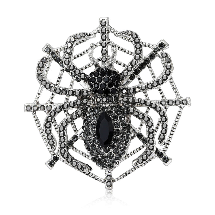 Rhinestone Spider Web Brooch Crystal Body Accent Pin