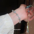 Silver Light Blue Oval Halo Stone Chain Bracelet Adjustable view 2