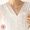 Gold Wavy Square Faux Pearl Pendant Chain Necklace view 4