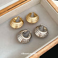 Rounded Ribbed Metal Huggie Hoop Earrings in Two Finishes view 2