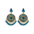 Ornate Round Beaded Drop Earrings in Blue and White view 5