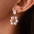 Silver Shell Stud Freshwater Pearl Loop Drop Earrings Stainless view 4