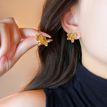 Gold Tone Horse Stud Earrings With Clear Crystal Accents