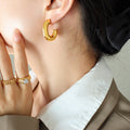 Chunky Hollow C-Shape Hoop Earrings Gold Steel Options view 1