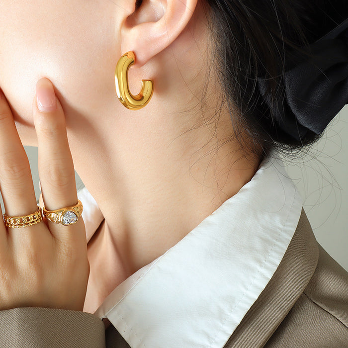 Chunky Hollow C-Shape Hoop Earrings Gold Steel Options