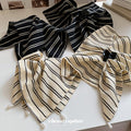 Black Or Ivory Striped Square Scarf Hair Claw And Ponytail Tie Options view 2