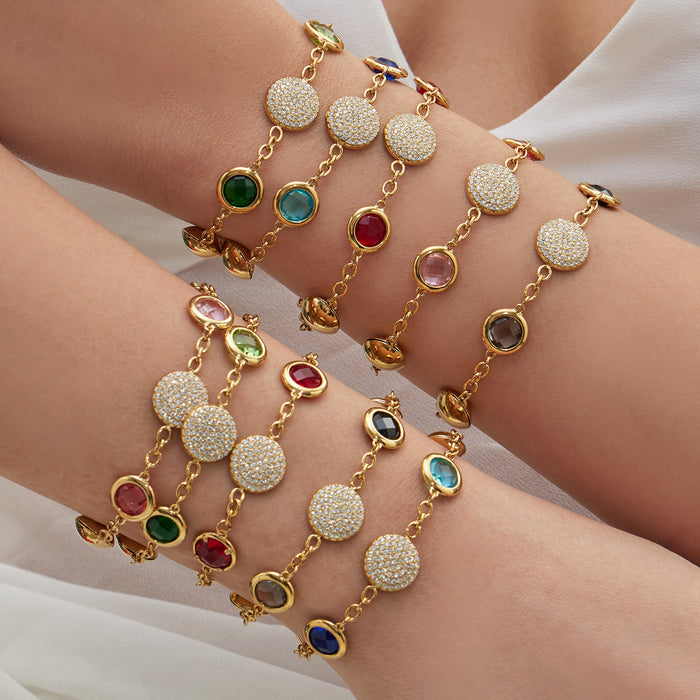 Colorful Round Glass Stone Drop Earrings Zircon Bracelets