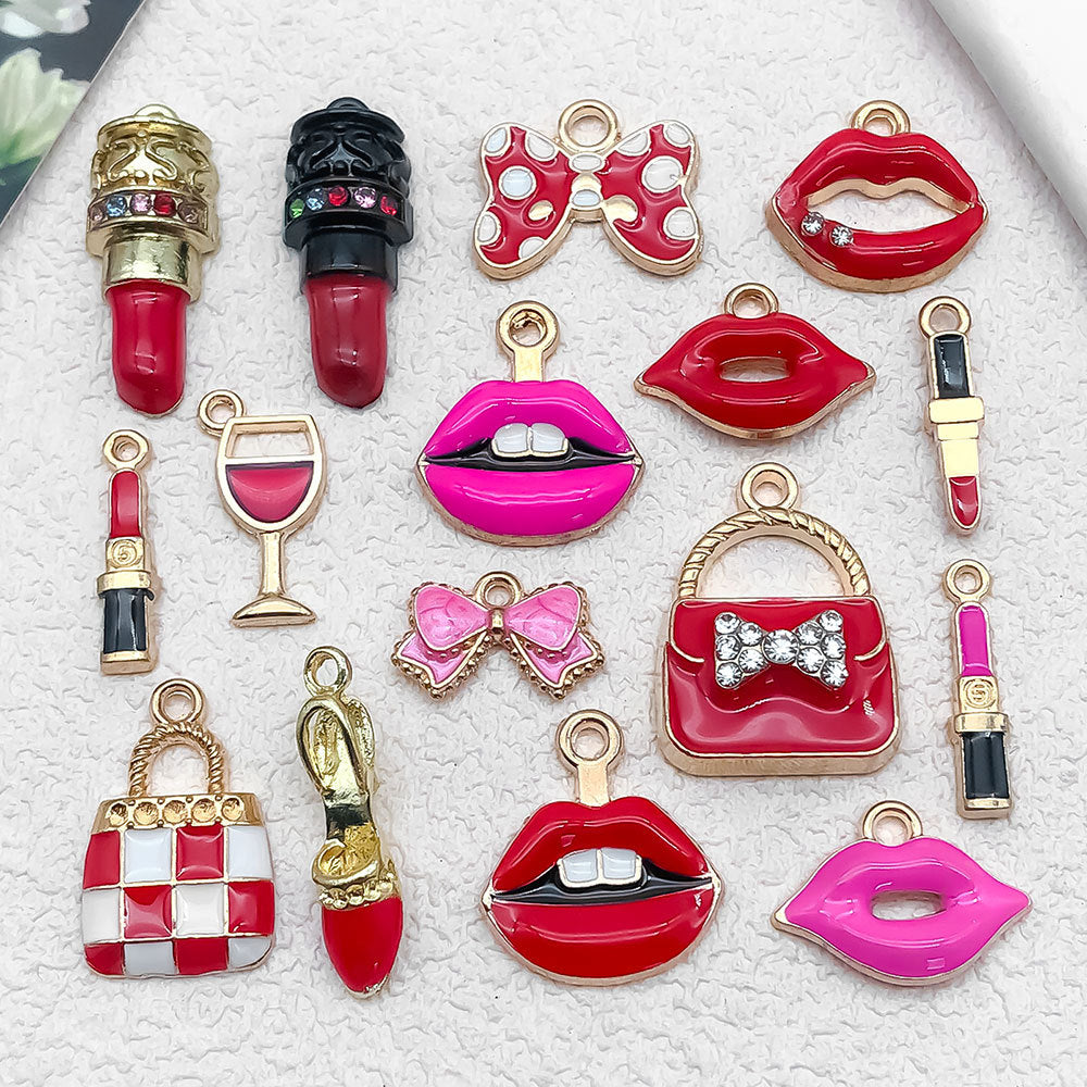 Enamel Zinc Alloy Bow Lipstick Butterfly Charm Pendant for DIY Necklace Bracelet Earring Making