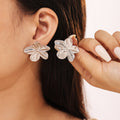 Hammered Flower Stud Earrings Five Petal Titanium Steel Pair view 3