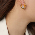 Gold Heart Hoop Earrings Pearl Crystal Enamel Colors view 6