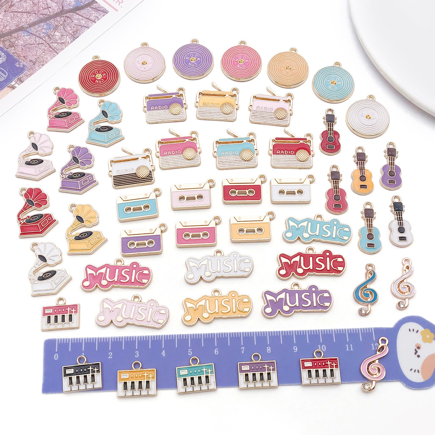 Zinc Alloy Enamel Piano Guitar Music Charm Pendant for Bracelet Necklace Keychain Making