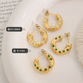 C Shape Hammered Zircon Stud Hoop Earrings Gold Steel view 3