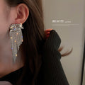Silver Floral Crystal Waterfall Tassel Statement Earrings view 4