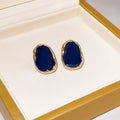 Navy Blue Enamel Irregular Geometric Gold Stud Earrings view 3