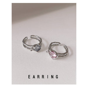 Silver Open Double Band Heart CZ Adjustable Ring Two Colors