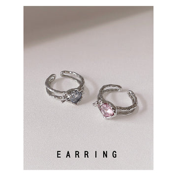 Silver Open Double Band Heart CZ Adjustable Ring Two Colors