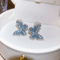 Blue Crystal Butterfly Stud Earrings With Silver Tone Edges view 6