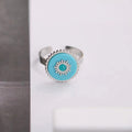 Gold and Silver Tone Round Aqua Evil Eye Adjustable Rings view 3