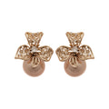 Light Gold Crystal Flower and Pearl Earrings in Two Fastenings view 5