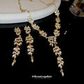 Gold Tone Wheat Leaf Crystal Necklace And Long Earring Set view 3
