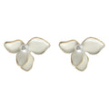 Cream White Enamel Three Petal Flower Pearl Stud Earrings view 5