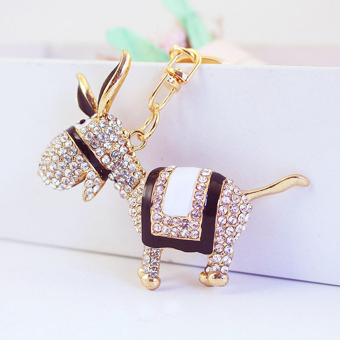Cute Rhinestone Donkey Keychain Zinc Alloy Car Key Ring Bag Charm Gift
