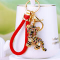 Multicolor Jeweled Tiger Keychain with Gold Tone Key Hardware view 2