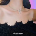 Gold Baguette Crystal Pearl Drop Choker Necklace Single Style view 3