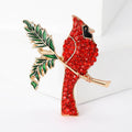 Red Crystal Cardinal Bird Brooch On Green Branch Decorative Lapel Pin view 6