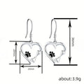 Cat-Tail Heart And Paw Print Hook Earrings In Polished Silver Tone view 4