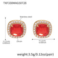 Red Cushion Halo Zircon Necklace Ring Stud Earrings Gold Steel view 8