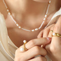 Gold Freshwater Pearl White Stone Bead Necklace One Style view 4