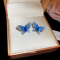 Blue Crystal Butterfly Stud Earrings in Silver Tone view 2