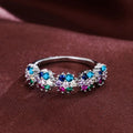 Silver Tone Multicolor Flower Cluster Zircon Ring Sizes 6-10 view 2