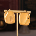 Wrinkled Square Stud Earrings Polished Gold Steel Metal Finish view 4