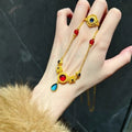 Gold Tone Red And Blue Cabochon Drop Necklace Decorative Jewelry view 4