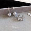 Silver Open Cross Band Ring Pearl Cross Hoop Earrings view 2
