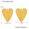 Heart Leaf Vein Texture Stud Earrings Gold Silver Pair view 6