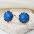 Gold Tone Oval Opal Effect Stud Earrings in Five Colors view 6