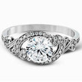 Silver Tone Round Clear Stone Leaf Detail Engagement Style Ring view 2