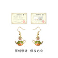 Gold Hook Enamel Squirrel Green Teapot Drop Earrings view 3