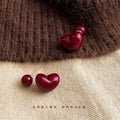 Wine Red Heart Ball Dual Wear Stud Earrings Gold Posts view 4