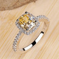 Yellow Cushion Solitaire Halo Ring In Polished Silver Tone view 2