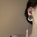 Antique Silver Tone Pearl Fringe Round Stud Earrings view 4