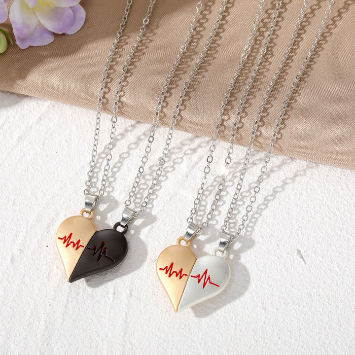 Silver Tone Magnetic Split Heart Pendant Necklace Pairs