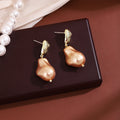 Champagne Irregular Pearl Look Gold Tone Drop Earrings view 3