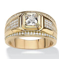 Square Solitaire Pave Signet Ring In Polished Gold Tone view 1